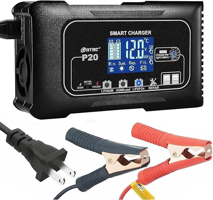 Dylannet Smart Battery Charger 20A 12V/24V Fully Automatic Maintainer, Trickle Charger/Desulfator with Overcharge Protection & Temperature Compensation for LiFePO4 Lead Acid Lithium Batteries