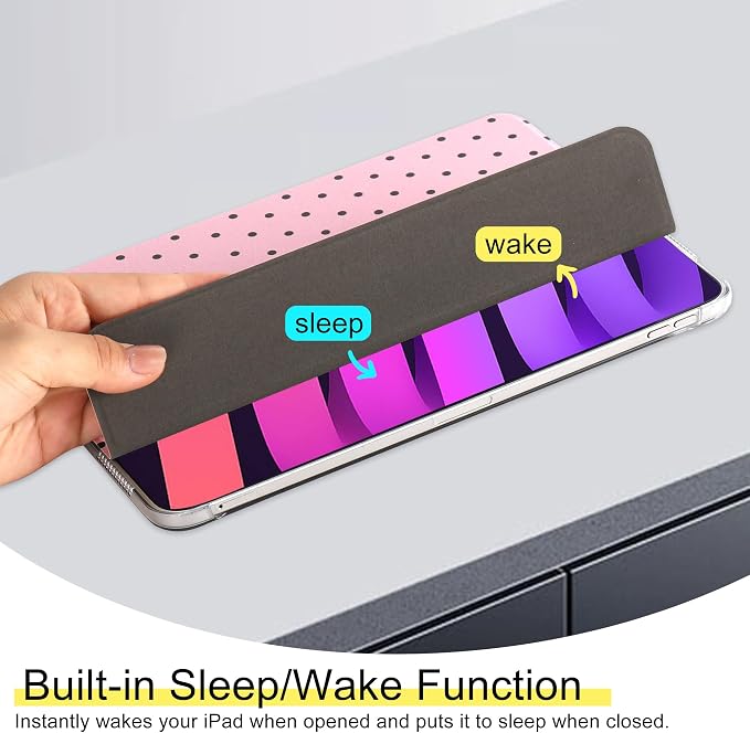 for iPad Air 11-inch M4 2026 M3 2025 M2 2024 iPad Air 5th 2022 / 4th Gen 2020 10.9-inch Slim Foldable Stand Hard PC Translucent Back Shell Smart Cover - [Auto Wake/Sleep]-Black Polka dots
