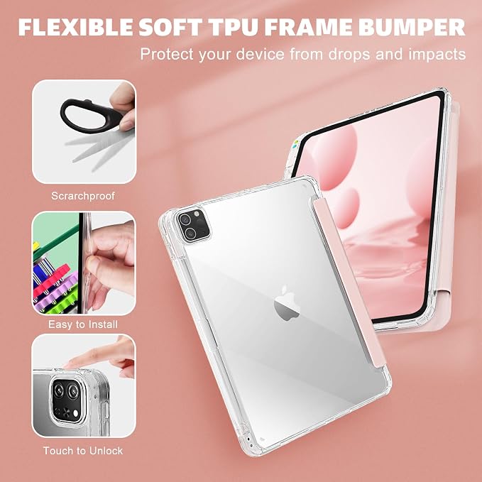 Case for iPad 9/8/7 Gen Case(2021/2020/2019)- Shockproof Cover with Built-in Pencil Holder- Smart Auto Sleep/Wake - Perfect for Students at Home/School-Pink