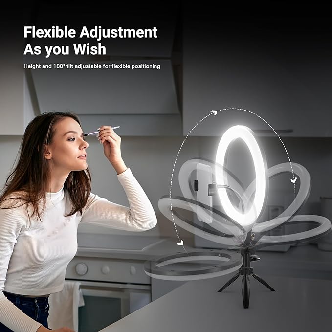 NEEWER Entry Level Version 10.5" Desk Ring Light w Tripod Stand/Phone Holder Compatible with iPhone, Timer/Remote, 10W CRI85+ LED Lighting for Selfie Makeup Streaming Recording Video Conference, N25