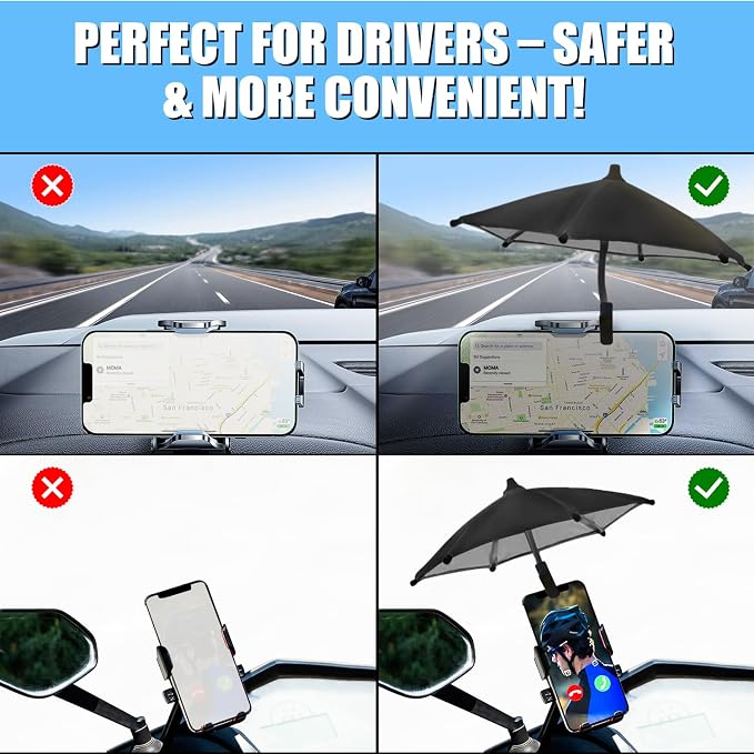 Phone Umbrella - Anti-Glare Sun Shade Phone Umbrella for Sun iPhone Clip On umbrella for phone sun shade Protects from Sunlight and Glare Outdoor Activities Universal Fit for All Smartphones