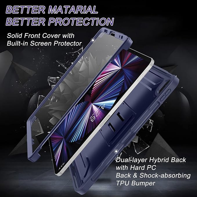 Soke Case for iPad Pro 11 Inch 2022/2021/2020/2018/iPad Air 5th/4th GenerationBuilt-in Screen Protector - Support 2nd Apple Pencil Charging - Heavy Duty Rugged Protective Kickstand Case - Black