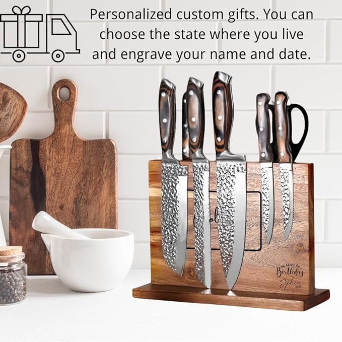 YIYINYING Personalized magnetic knife holder featuring the shape and name of the state where the US is located, as well as the date. Suitable for custom wedding, Valentine's Day gifts