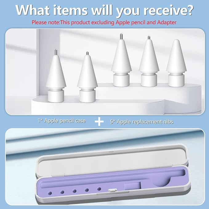 Inesore for Apple Pencil Case with 5 Pcs Replacement Tips (Blue) | Lndependent Storage Slots Contains 5 Pen Tips Soft Silicone Lining Fit Apple Pencil Pro /1/2/USB-C Compact Easy Carrying