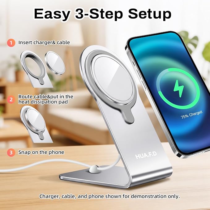 Aluminum Stand Compatible with Apple MagSafe Charger 15W /25W Desktop Charging Dock for iPhone 17/16/15/14/13/12 Portrait and Landscape Viewing Charger Not Included Grey