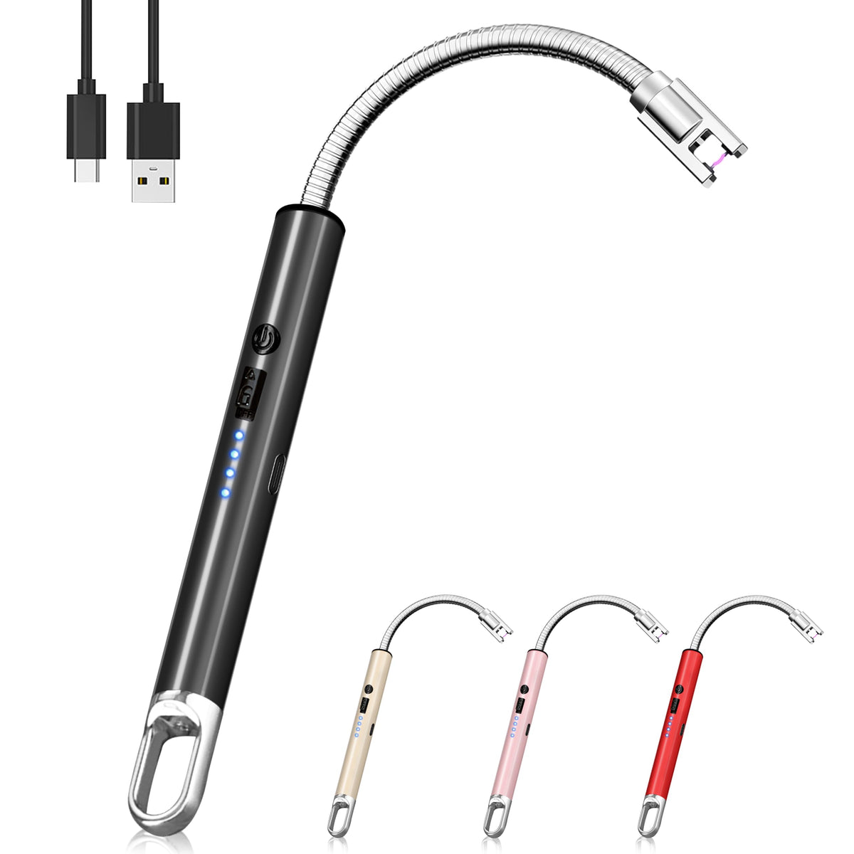 Electric Lighter, Candle Lighter Flameless Windproof with 360° Flexible Neck & LED Power Display, Type C Arc Rechargeable Lighters for BBQ, Camping, Cooking, Gift for Christmas, Thanksgiving, Birthday