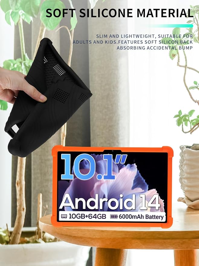 Case for DigiLand-S10 10.1 Android 14 Tablets，WUNIAK Shock Proof Lightweight Stand Rubber Shell Protective CoverKids Friendly Soft Silicone Adjustable Stand CoverBlack