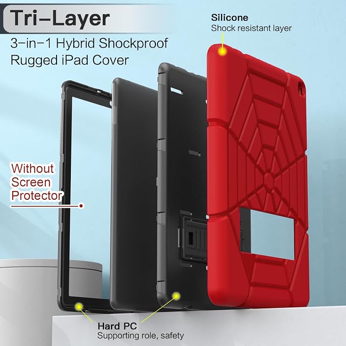 Grifobes (for 13th/11th Generation 2023/2021 Release) Tablet 10/10 Plus Tablet 10 Kids/Kids Pro 3-in-1 Heavy Duty Shockproof Rugged Protective Cover with Stand (Black+Red+Red)