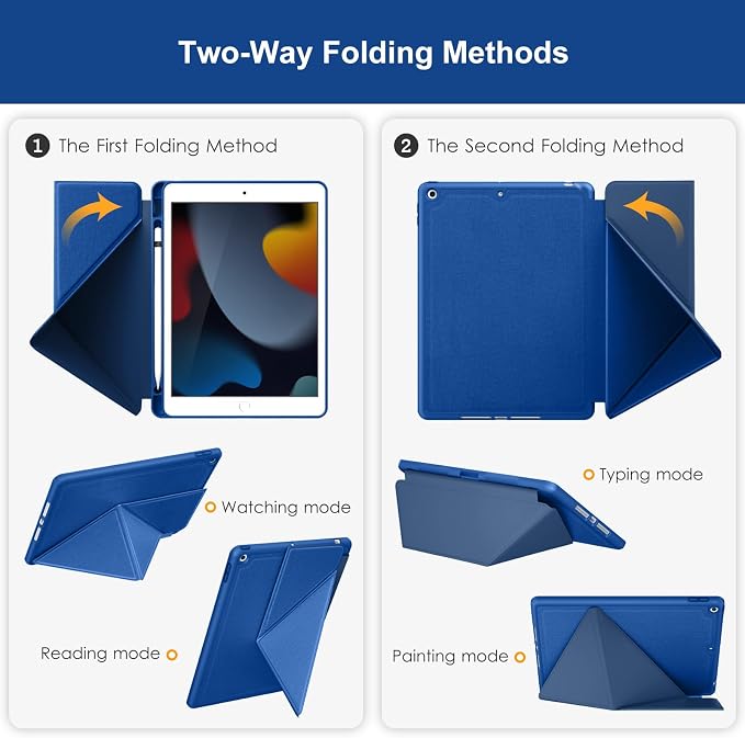 DTTO Foldable Case for for iPad 9th/8th/7th Generation 10.2-inch Black | Origami Magnetic Standing Cover with Pencil Holder，Vertical &amp Horizontal angles Auto Sleep/Wake