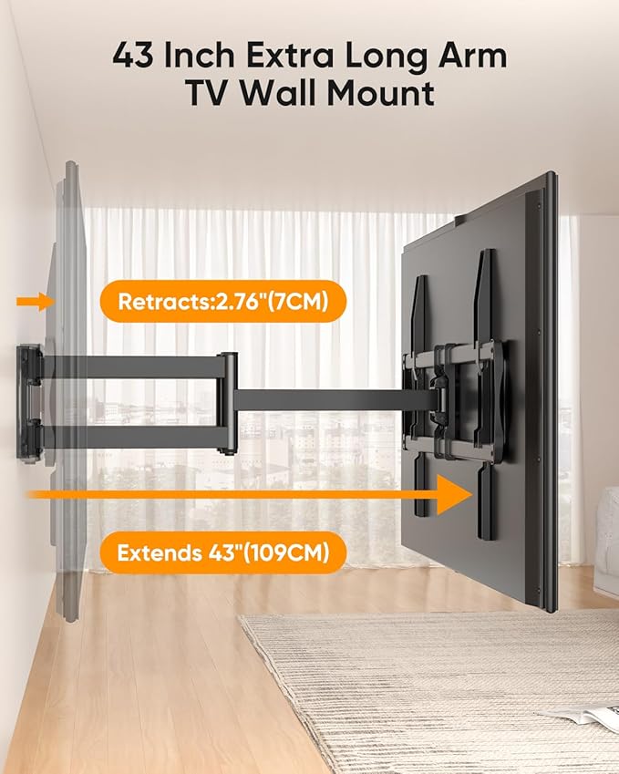 FORGING MOUNT Heavy Duty XXL Full Motion TV Wall Mount for 55-120 inch Extra Large TVs 98" 100",Holds 275 lbs, Max VESA 900x600, 42.9" Extension Long Arm TV Mount Swivel,Tilt,Preassembled,16-24” Studs