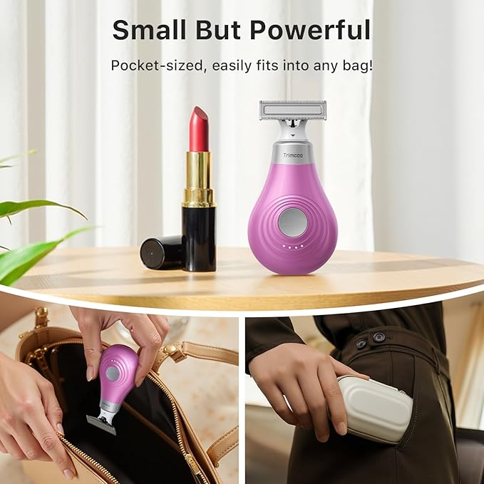 Trimcoo 2026 New Bikini Trimmer for Women - Small But Powerful Electric Razors, Intimate Pubic Hair/Lady Facial Painless Removal, USB-C Cordless Body Shaver for Trip, Replaceable Wet/Dry Blade, Pink