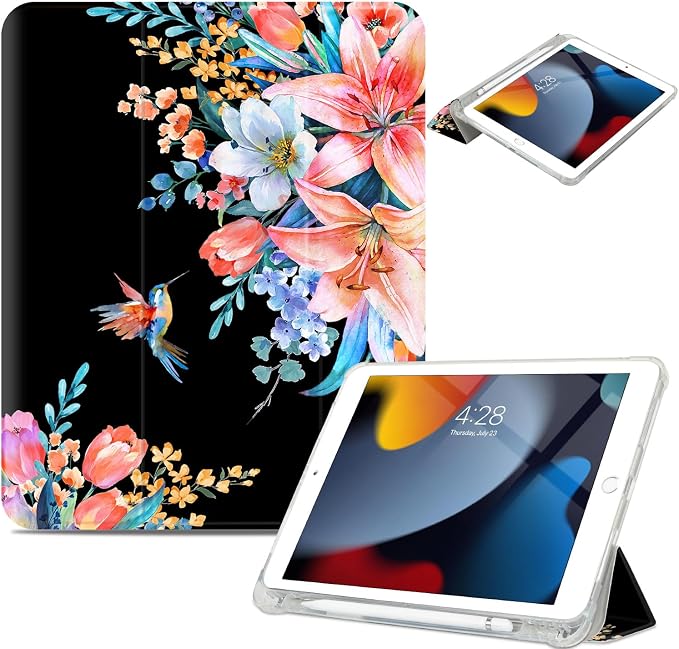 Vimorco for iPad 10.2 Case 9th Generation Cover Flower Cats for iPad 9th/8th/7th Generation Case Slim Soft Rubber Back Adjustable Stand Auto Wake/Sleep Smart Black Cat