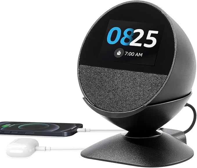Adjustable Stand for Echo Spot (2024 Release) and Homepod Mini with USB-C and USB-A Charging Ports 280 Degree Rotating Base and Anti-Slip Silicone Pad for Smartphones &amp More