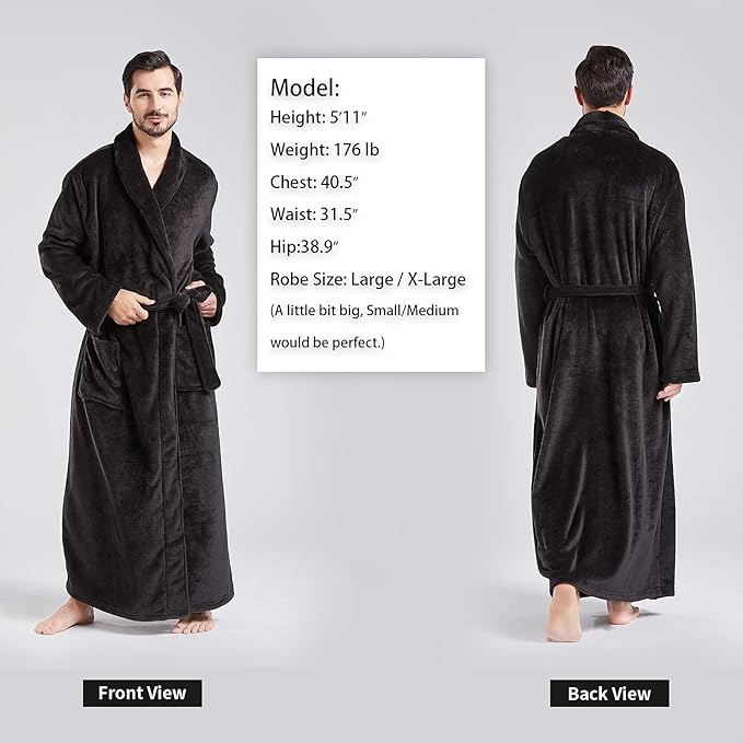 FashGudim Mens Robes Big and Tall Full Length Plush Fleece Long Robe for Men Bathrobe Shawl Collar Warm Winter House Robes