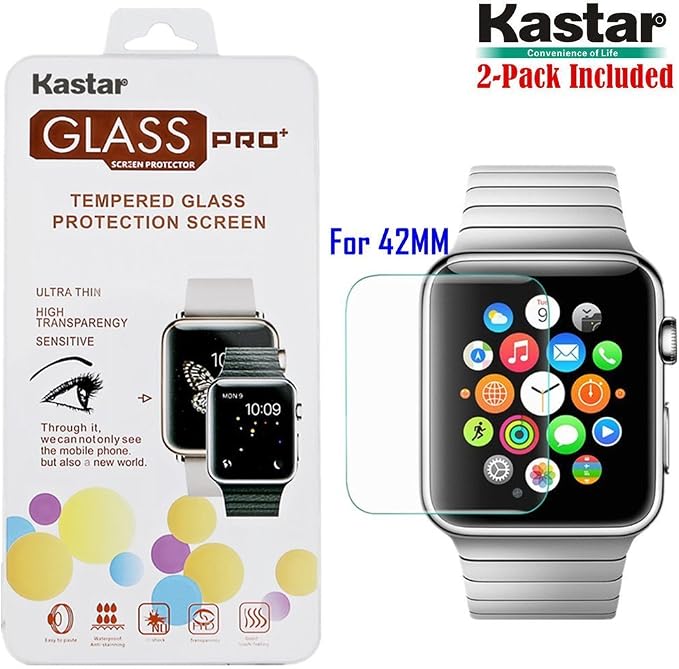Kastar iWatch 42MM Screen Protector (2-PACK) Premium Tempered Crystal Clear Glass Screen Protector for Apple iWatch 42MM