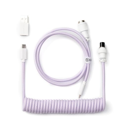 Keychron Custom Coiled Aviator USB-C Cable Black 5-Pin (GX12) Detachable Metal Connector USB-A Adapter Durable Braided Cable for Mechanical Keyboards Charging &amp Data Transfer