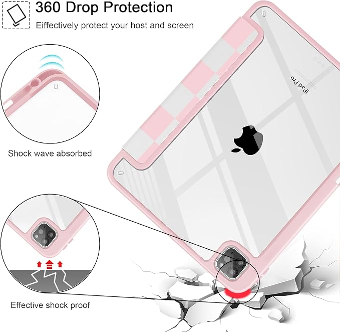 Tuiklol for iPad Pro 11 Inch 4th / 3rd / 2nd / 1st Gen (2022 2021 2020 2018) Case -Built-in Pencil Holder Shockproof Cover Clear Transparent Back Shell with Auto Wake/Sleep Black Flower