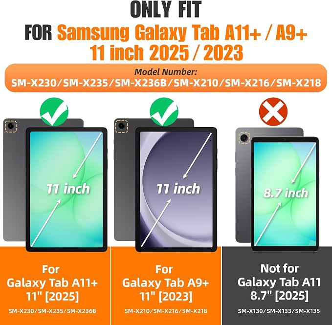 SEYMAC stock Case for Samsung Galaxy Tab A11+ Plus 11'' Full-Body Drop Protection Case with Screen Protector Pencil Holder [360° Rotating Hand Strap] &ampStand Black