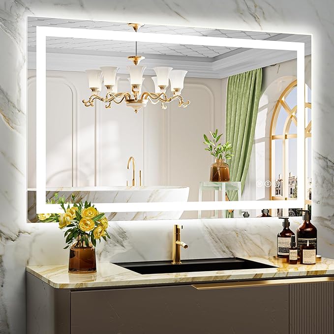 YEELAIT 48x30 Inch LED Bathroom Mirror with Lights Front and Backlit Lighted Vanity Mirror for Bathroom Wall with 3 Colors Dimmable Anti-Fog Memory Shatter-Proof IP54 Waterproof Horizontal/Vertical