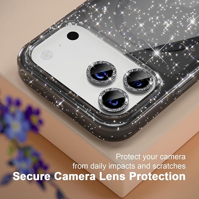 Choiche for iPhone 15 Pro Max Case Compatible with MagSafe Glitter Black | Women Girly Cute Glitter Sparkly Magnetic Phone Case with Diamond Camera Lens Protectors Military-Grade Drop Protection 6.7