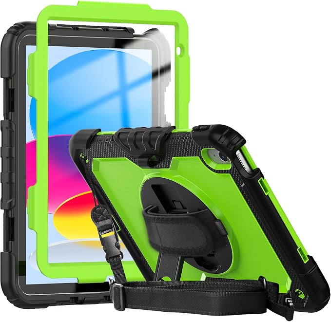 Case Compatible with iPad (A16) 11th 2025/10th Gen 2022 | Built-in Screen Protector Pen Holder Heavy Duty Shockproof Rugged Protective Case W/Handle Shoulder Strap