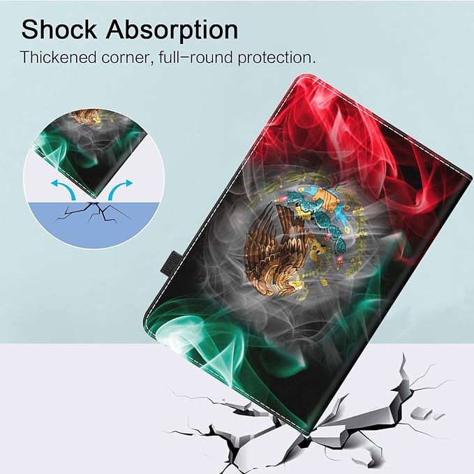 Case for All-New Kindle Fire HD 8 Tablet (12th/10th Generation 2020/2022 Release) &amp Fire HD 8 PlusPremium PU Leather Folio Stand Cover Case with Smart Auto Wake/Sleep Smoke Flag of Mexico Flag