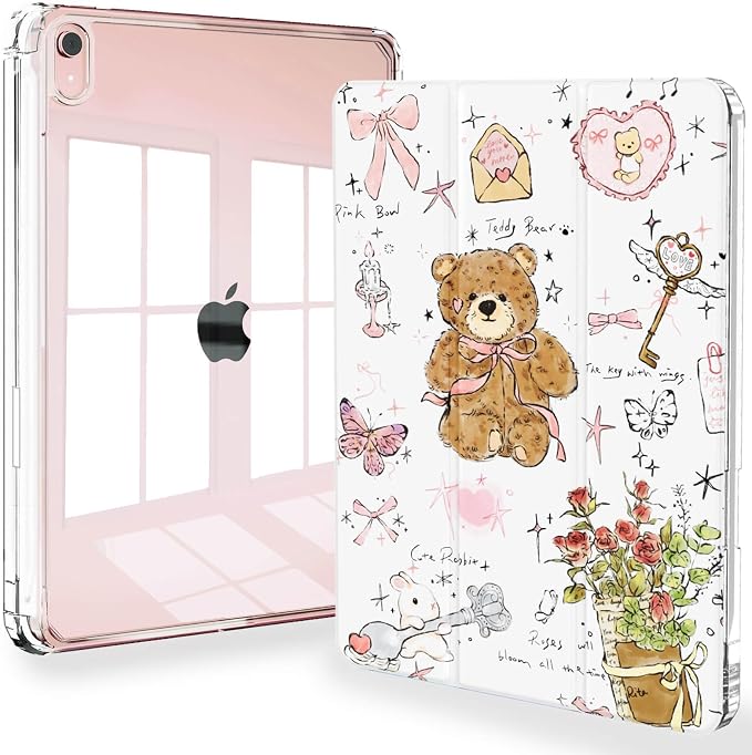 Feams Case for iPad mini 7 A17 Pro 2024/iPad Mini 6 2021 Slim Lightweight Trifold iPad mini 7 A17 Pro Case 8.3 Inch 2024 Clear Back Cover with Pencil Holder &amp Auto Sleep Blue Bow