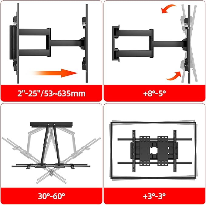 HILLPORT 98 100 TV Wall Mount 86 90 110 120 inch Full Motion Ultrathin Bracket Large Screen Heavy Duty Led Adjustable Articulating Stand Max vesa 900x600mm Load 220 lbs D10