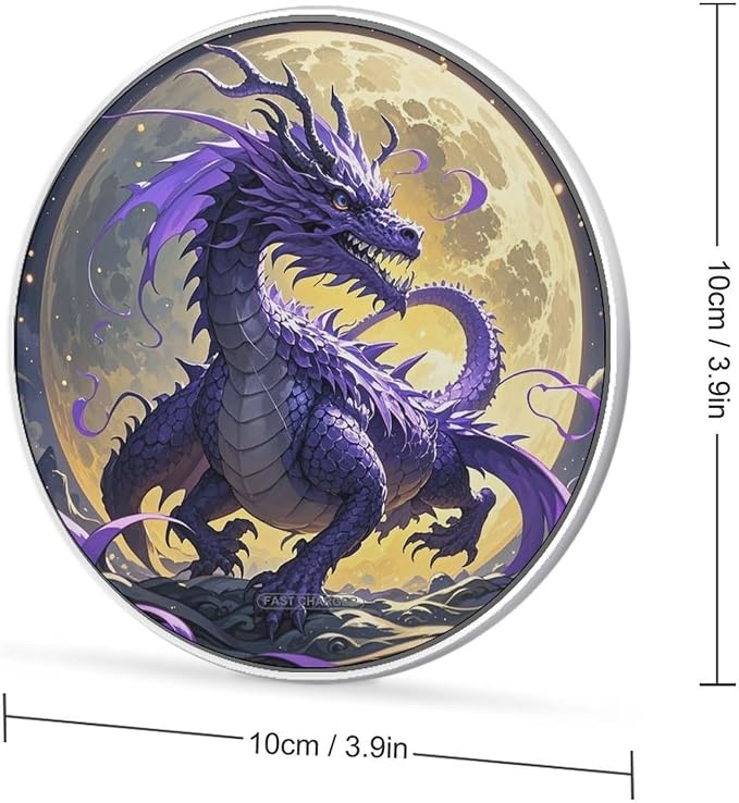 Purple Dragon Moon Wireless Charger Aluminum Alloy Frame 10W Fast Charging Pad with Indicator Light 6mm Thin &amp Portable Wireless Charging Pad for Travel Home Office Desk