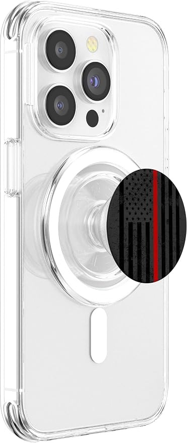 Black American Flag Red Line Firemen Firefighter Men Gift PopSockets Adhesive PopGrip