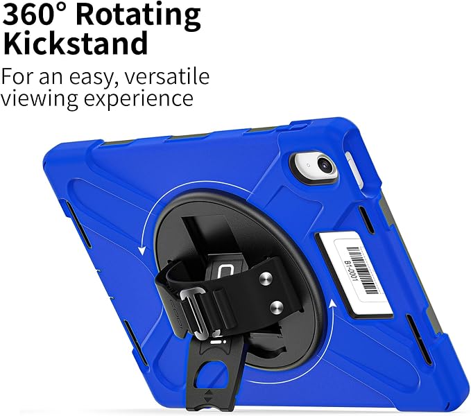 CODi Rugged iPad 11 (A16)/iPad 10.9 (10th Generation) Case with Screen Protector &amp Asset Tag Window-Blue | 360° Protection Kickstand &amp Shoulder Strap