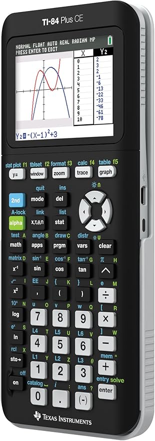 Texas Instruments TI-84 PLUS CE Graphing Calculator, Black (Frustration-Free Packaging) (84PLCE/PWB/2L1/A)