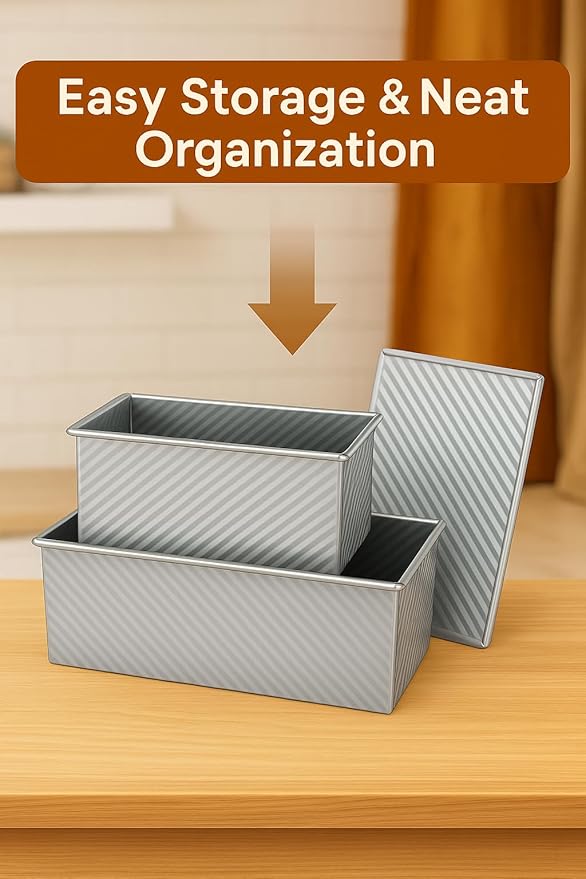Logario Pullman Loaf Pan with Lid, 2-Pack, 13x5 and 8.4x4.8 Inch