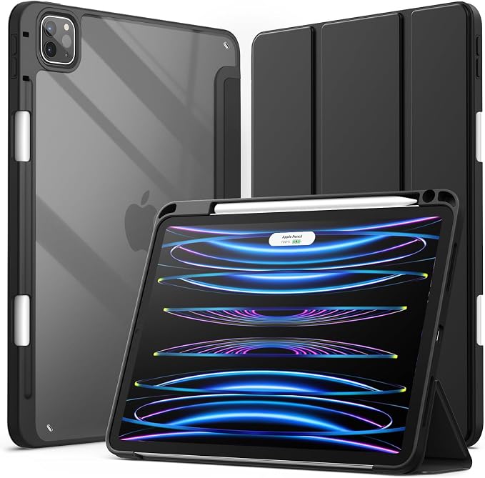 JETech Case Cover for iPad Pro 11 4/3/2/1 Black | For 2022/2021/2020/2018 Model Clear Back Pencil Holder Slim Shockproof Tri-Fold Stand Auto Wake/Sleep