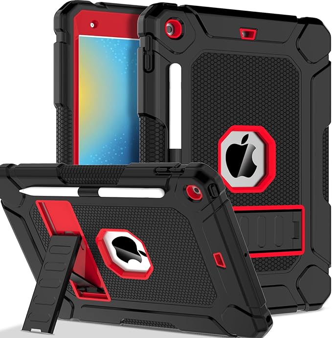 LTROP Case for iPad 10.2-Inch 9th/ 8th/ 7th Generation (2021/2020/ 2019) with Pencil Holder &amp Kickstand Hybrid Shockproof Rugged Protective Case for iPad 9/8/ 7 Gen 10.2 Purple and Green