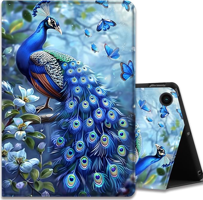 Case for Samsung Galaxy Tab A11 + Plus/A9 + Plus 11 Inch 2025/2023 Ultra-Thin Multi-Angle Protective Cover with Auto Sleep/Wake Black Cat and the Blue Flower