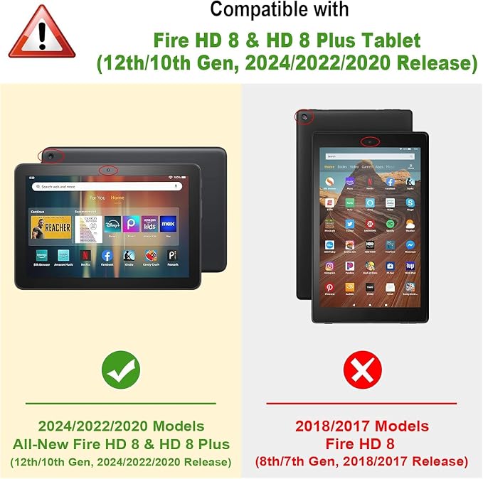 Case for Amazon Fire HD 8 &amp 8 Plus (12th/10th Generation 2024/2022/2020 Release) Pen Holder Premium PU Leather Stand Cover with Smart Auto Wake/Sleep Green Tress