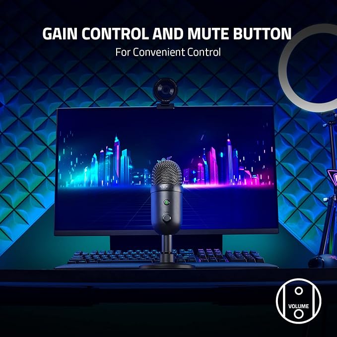 Razer Seiren V2 X USB Condenser Microphone for Streaming and Gaming on PC: Supercardioid Pickup Pattern - Integrated Digital Limiter - Mic Monitoring and Gain Control - Built-in Shock Absorber