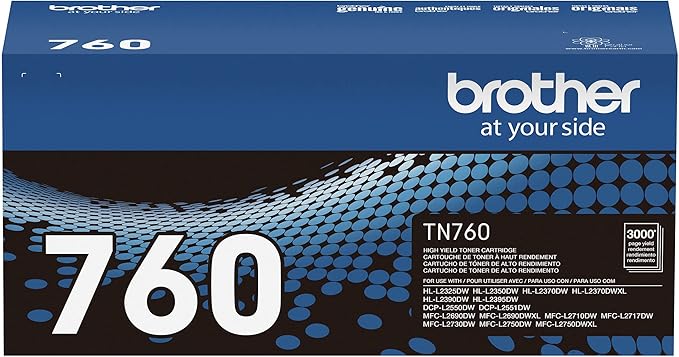 Brother Genuine TN760 High Yield Black Toner Cartridge, (for use with MFC-L2710DW MFC-L2750DW -L2350DW HL-L2370DW -L2395DW HL-L2390DW DCP-L2550DW Printers) (Pack of 3)