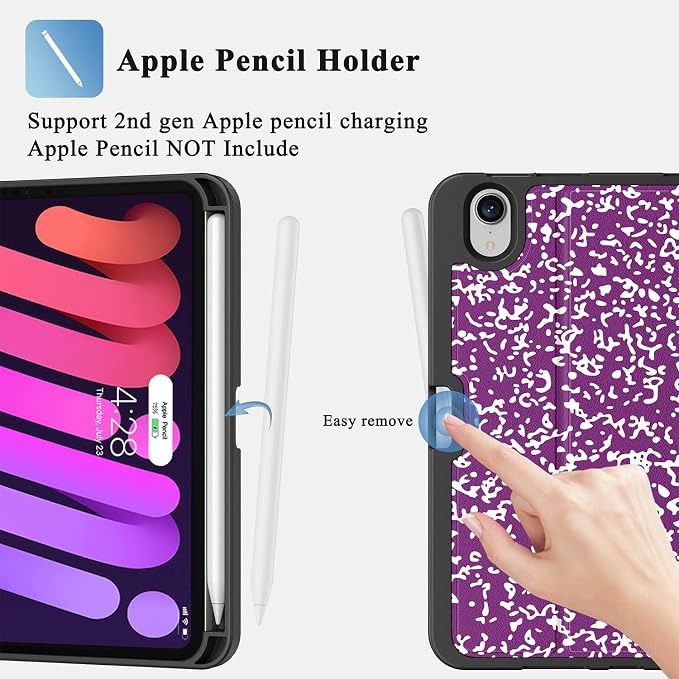 Case for iPad mini 7 (A17 Pro) 2024/Mini 6 2021 8.3-Book Black | Slim Lightweight Folio Stand Case Auto Wake/Sleep Soft TPU Back Cover with Pencil Holder for iPad mini 7th/6th Generation