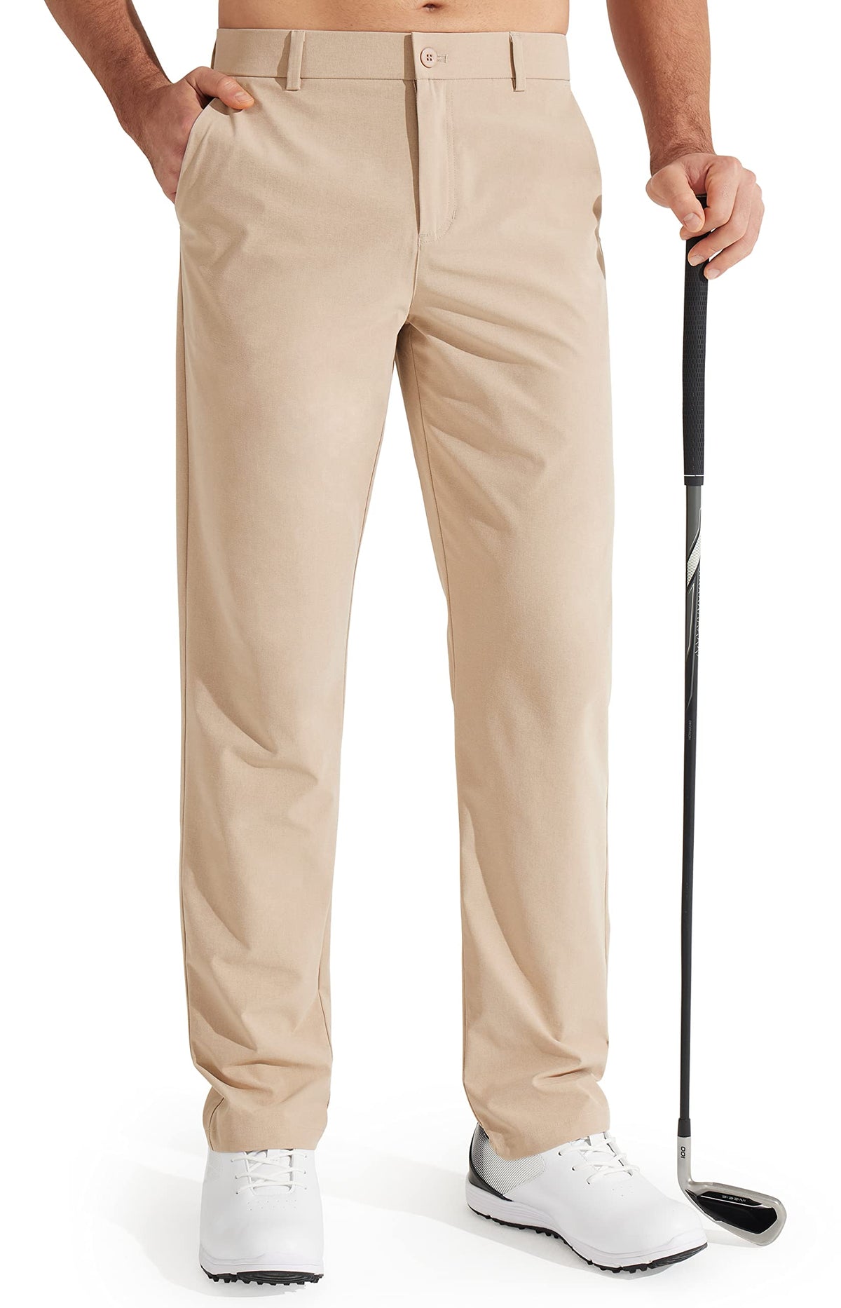 Libin Mens Golf Pants Stretch Work Dress Pants 30" Quick Dry Lightweight Business Casual Pant for Men Comfy Water Resistant, Khaki, 40W x 30L