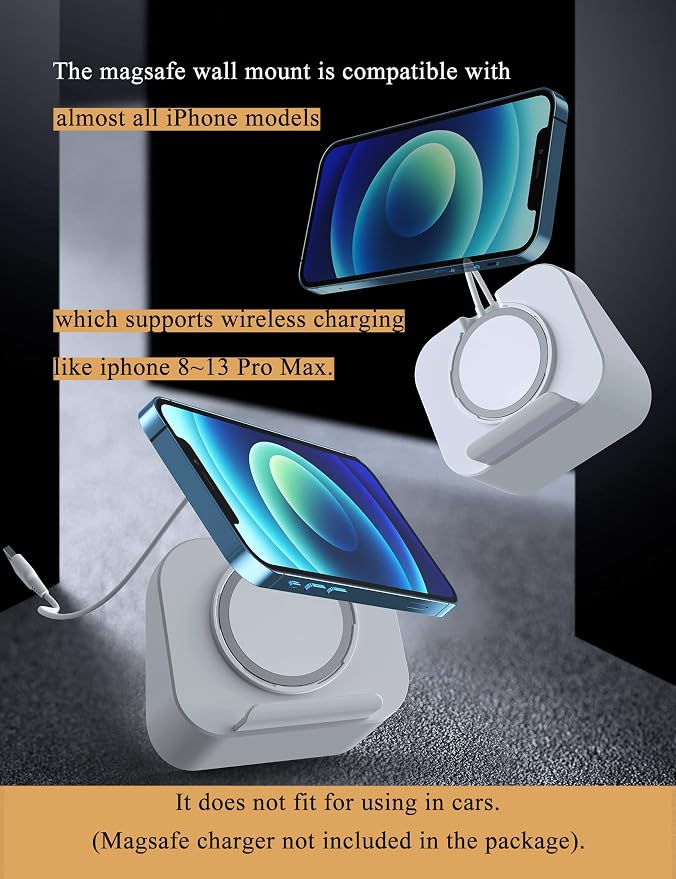 Phone Wall Mount for Magsafe Charger Compatible with Phone Holder Fit for iPhone 12/12 Pro/13 Pro Max Magsafe Accessories (Charger Not Included) (Black) | Fit for iPhone 12/12 Pro/13 Pro Max Magsafe A