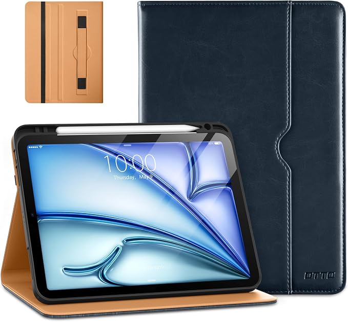 DTTO for iPad Air 11-inch Case M4/M3/M2 (2026/2025/2024) iPad Air 5th / 4th Generation (2022/2020) Premium Leather Business Folio Stand Cover with Pencil Holder - Auto Sleep/Wake Brown