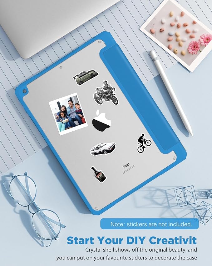TiMOVO Case for iPad 9th/8th/7th Generation 10.2 inch Black | Pencil Holder Slim Trifold Stand Protective Cover Clear Transparent Back Shell Auto Wake/Sleep
