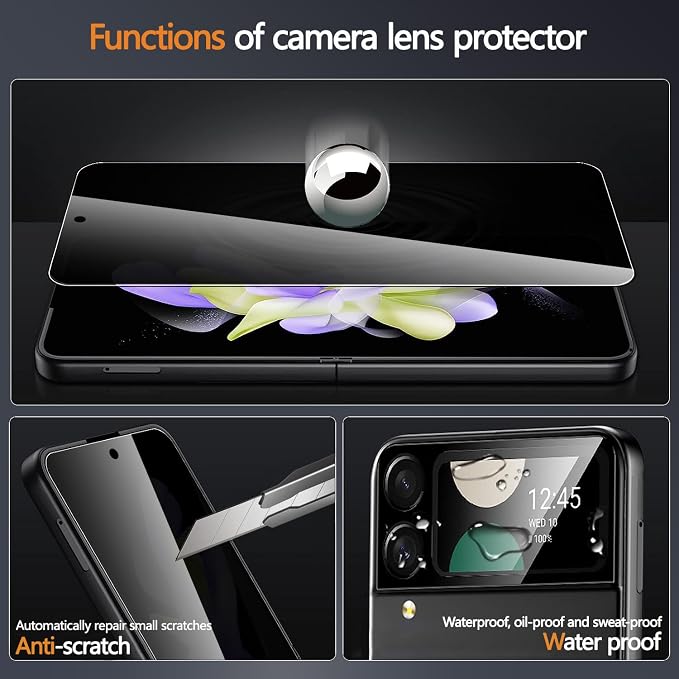 2+2 Pack for Samsung Galaxy Z Flip 5 Privacy Screen Protector TPU + Glass Anti-Fingerprint Scratch-Resistant Privacy Guard