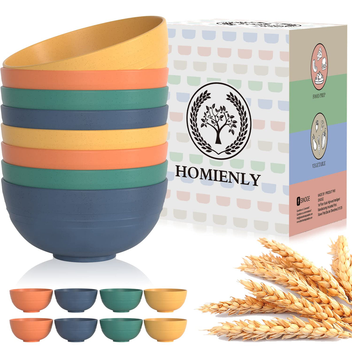 Homienly Soup Bowls, Cereal Bowl, Premium Wheat Straw Bowls Set of 8, Unbreakable Plastic Bowls Microwave Safe, Dishwasher Safe Serving Bowl for Kitchen, Breakfast, Dinner, Salad, Poke (Blue, 26 OZ)