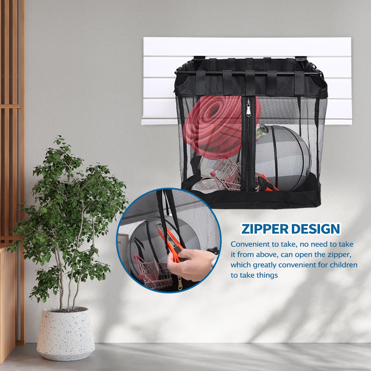 2Pcs Large Slatwall Baskets Mesh Slatwall Baskets with Zipper Mounted Storage Baskets Hanging Slatwall Accessories for Shops Rooms Storage Display Organizing(16 * 12 * 16inch)