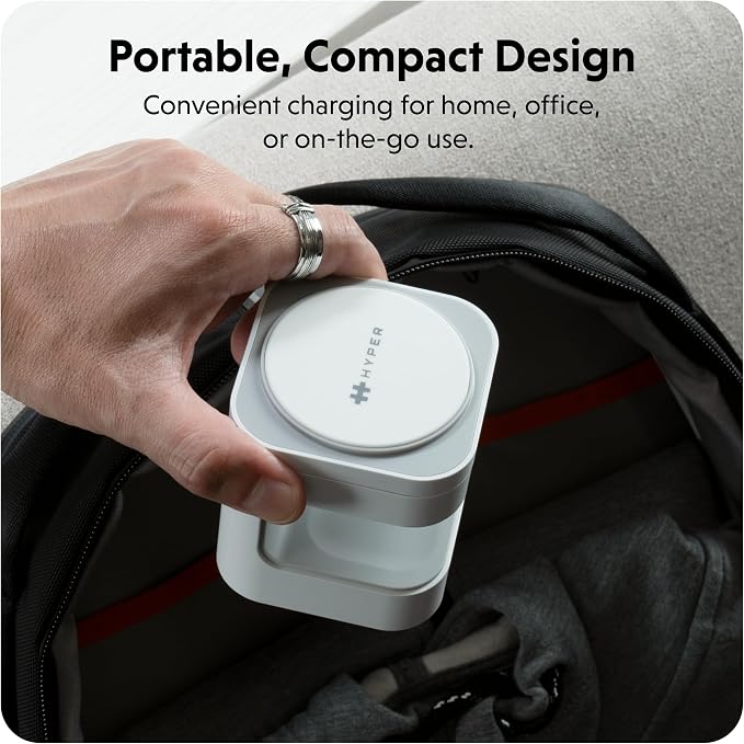 HyperJuice 3-in-1 Wireless Charger Qi2 Magnetic Stand — Fast Charger for iPhone Apple Watch Airpods &amp Qi Compatible Devices — Compact and Adjustable 3 in 1 Design