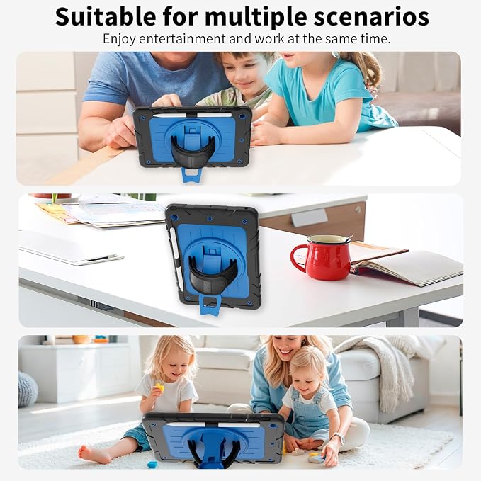 Case for iPad 9th/8th/7th Generation10.2 Shockproof 360 Rotating Stand Shoulder Hand Strap with Pencil Holder for iPad 10.2 inch 2021/2020/2019 Case (Black)