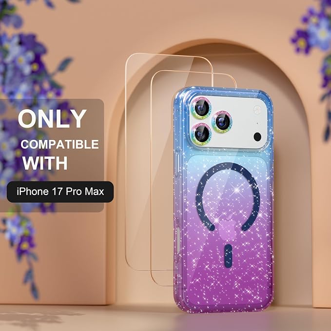 Choiche for iPhone 15 Pro Max Case Compatible with MagSafe Glitter Black | Women Girly Cute Glitter Sparkly Magnetic Phone Case with Diamond Camera Lens Protectors Military-Grade Drop Protection 6.7